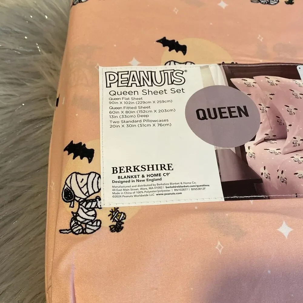BNWT PEANUTS SNOOPY Halloween Mummy Bats Queen Size Sheet Set